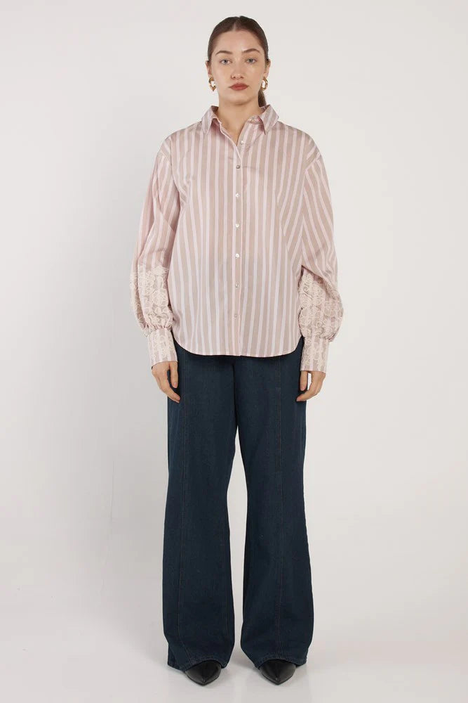 Fate & Becker - Paloma Striped Embroidered Shirt - Pink Stripe
