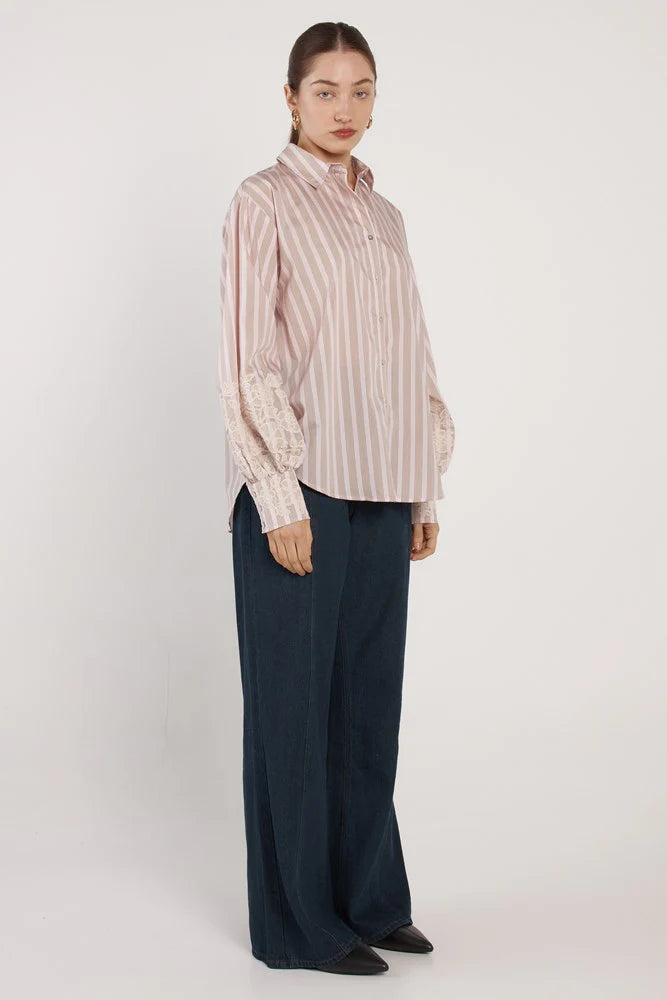 Fate & Becker - Paloma Striped Embroidered Shirt - Pink Stripe
