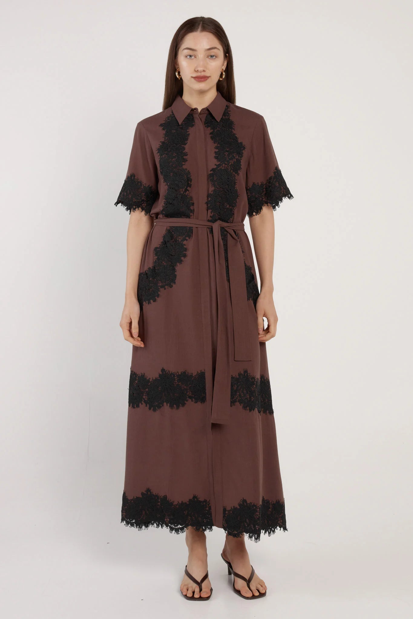 Fate & Becker - Cyra Linen Lace Dress - Chocolate