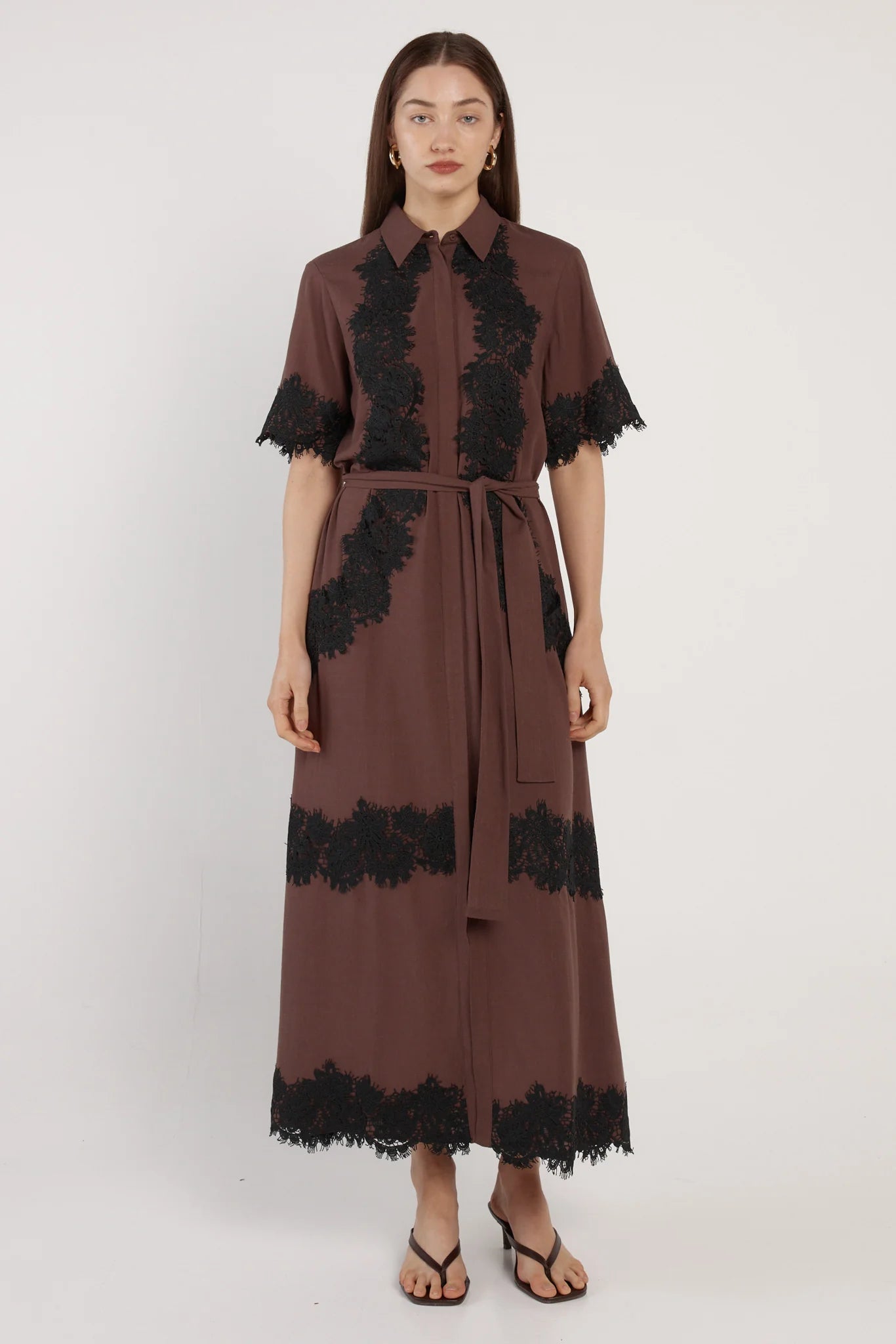 Fate & Becker - Cyra Linen Lace Dress - Chocolate