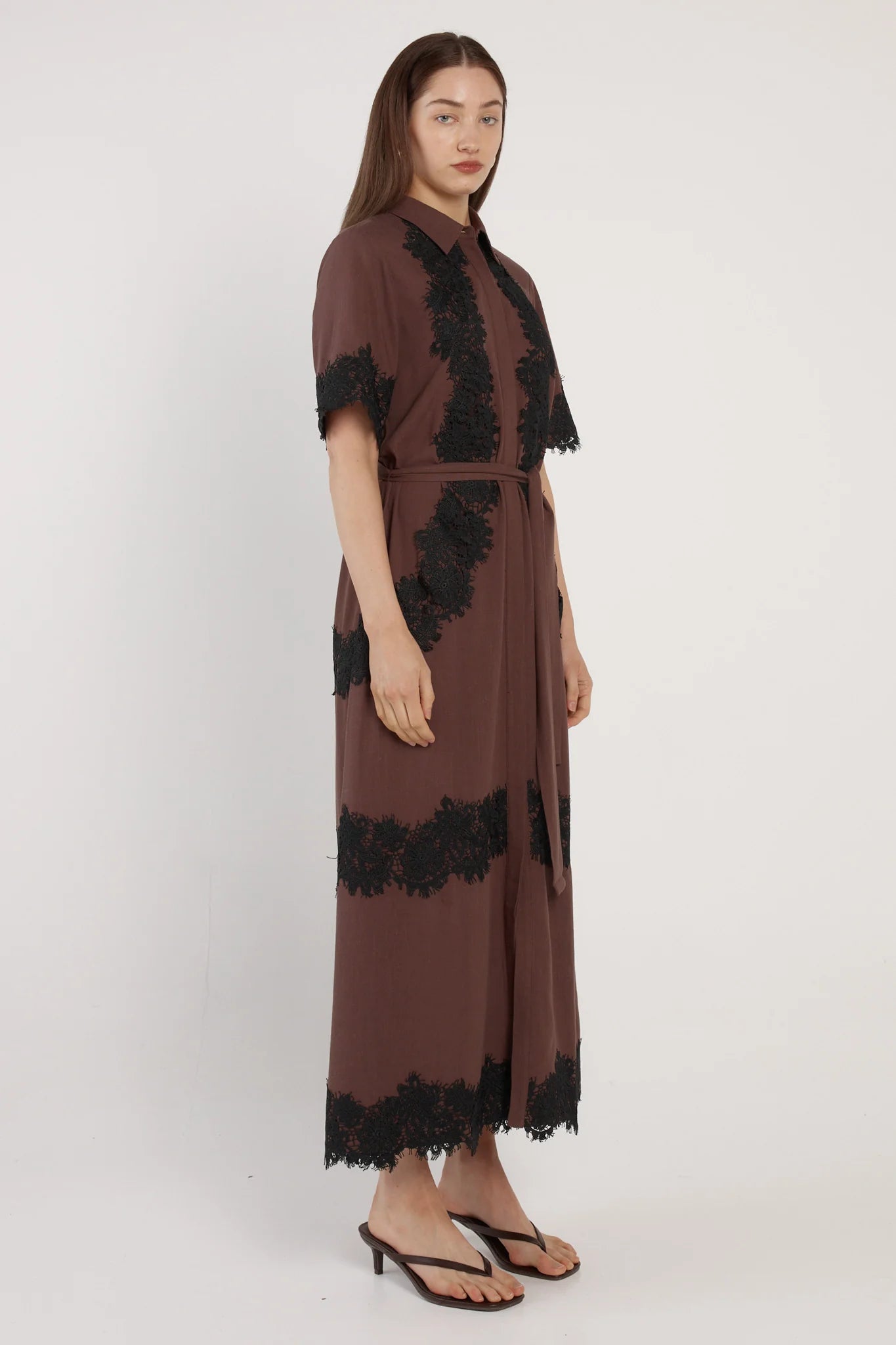 Fate & Becker - Cyra Linen Lace Dress - Chocolate