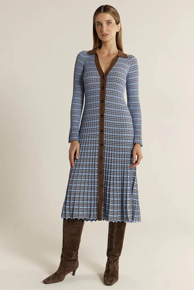 Fate & Becker - Nesta Check Knit Dress - Blue/Chocolat