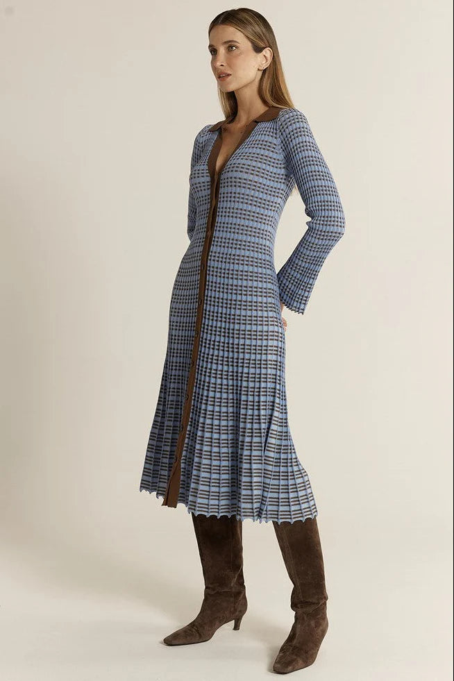 Fate & Becker - Nesta Check Knit Dress - Blue/Chocolat