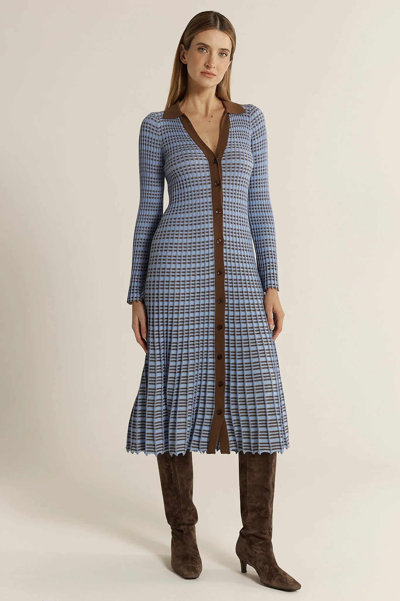 Fate & Becker - Nesta Check Knit Dress - Blue/Chocolat