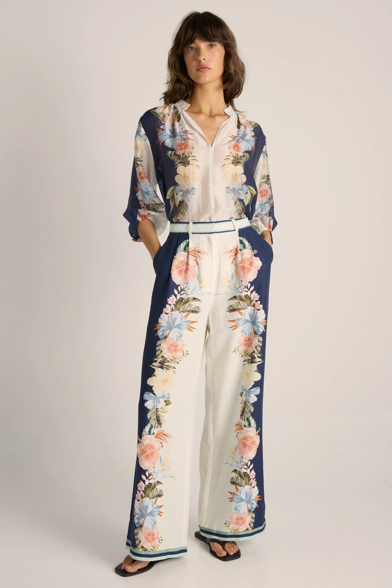 Fate & Becker - Solara Placement Print Pant - Navy Print