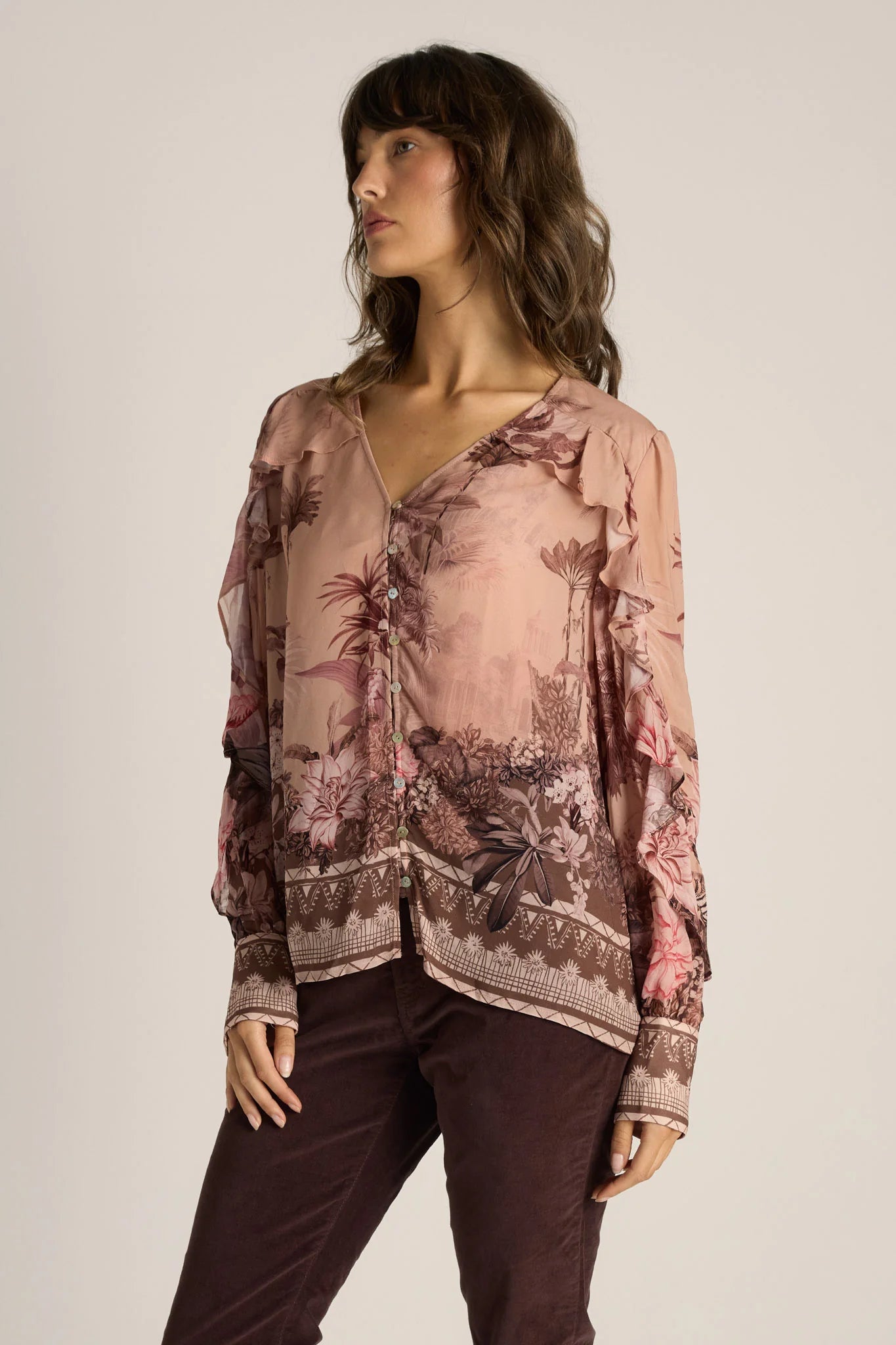 Fate & Becker - Odette Ruffle Blouse - Light Scarf Print