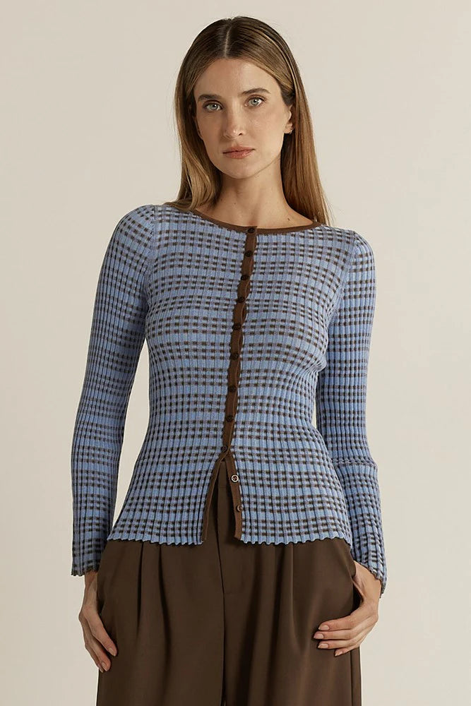 Fate & Becker - Nesta Check Knit Top - Blue/Chocolate