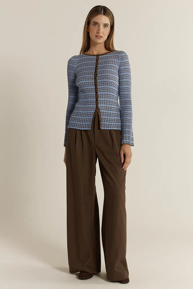 Fate & Becker - Nesta Check Knit Top - Blue/Chocolate