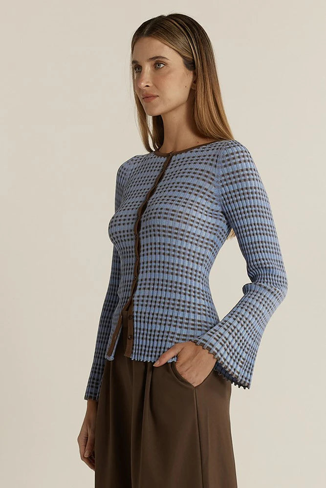 Fate & Becker - Nesta Check Knit Top - Blue/Chocolate