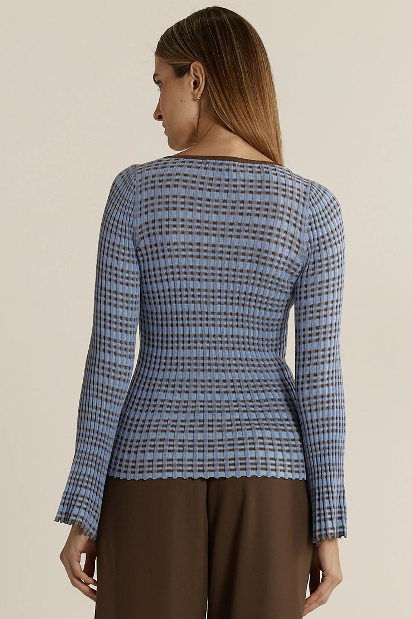 Fate & Becker - Nesta Check Knit Top - Blue/Chocolate