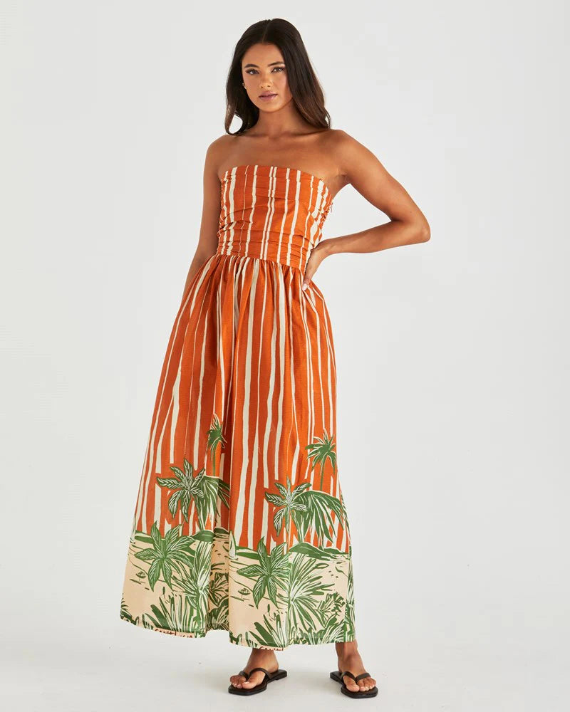 Sass - Mina Strapless Dress - Palm Stripe