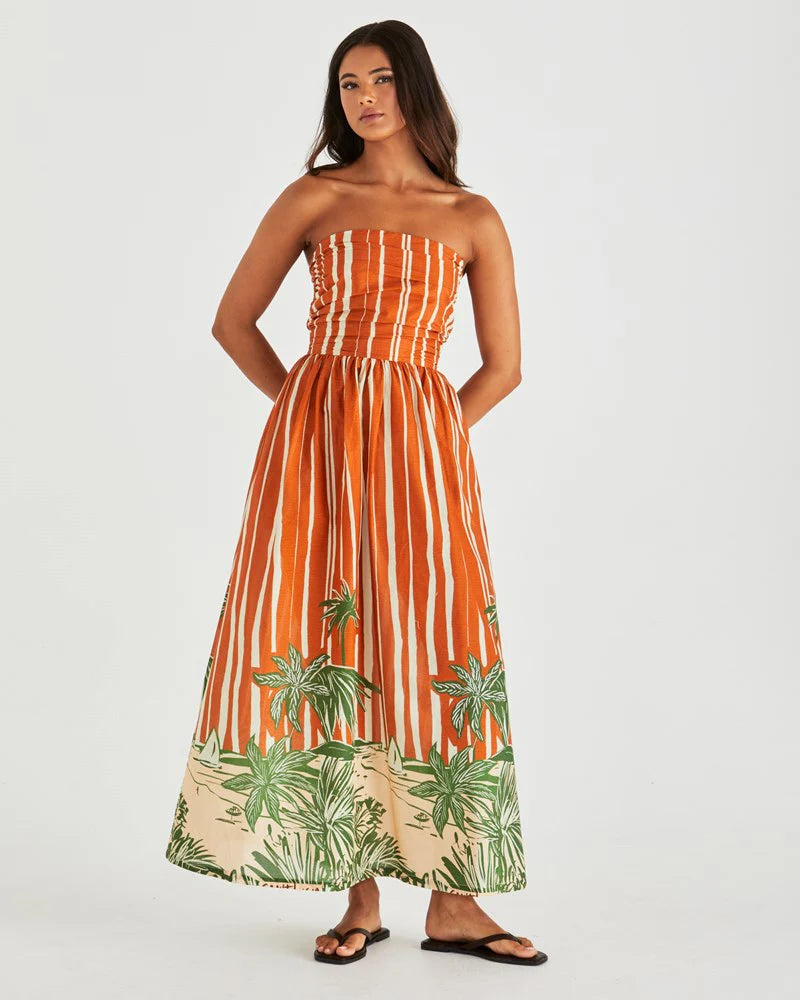 Sass - Mina Strapless Dress - Palm Stripe