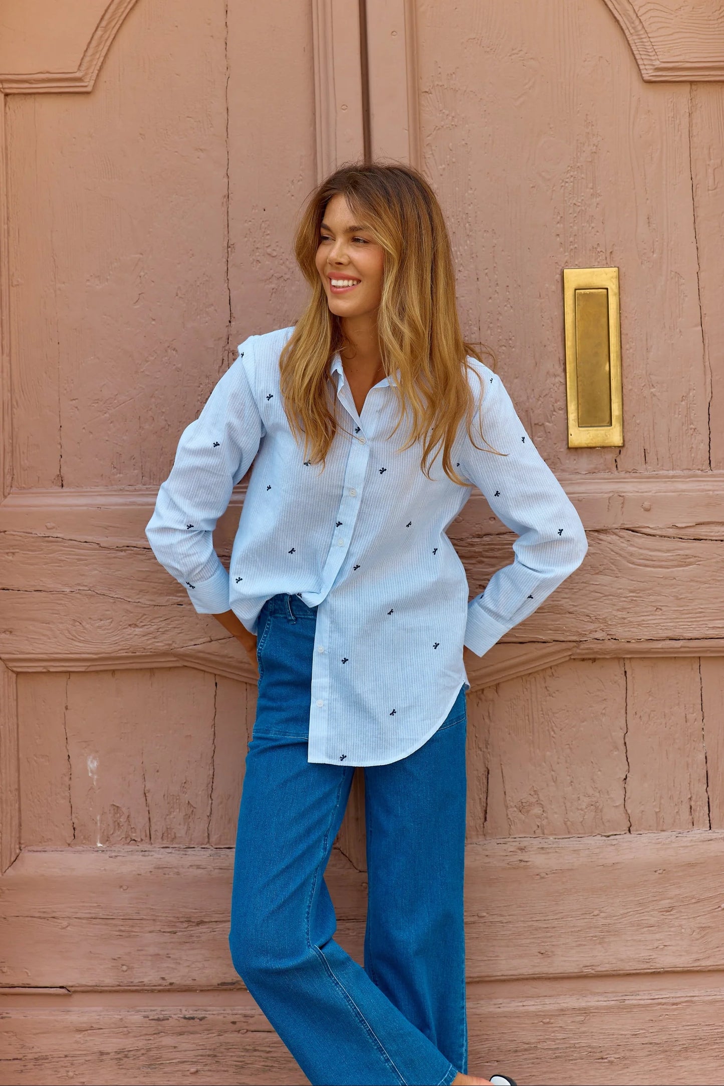 Betty Basics - Reid Shirt - Blue Bow Stripe