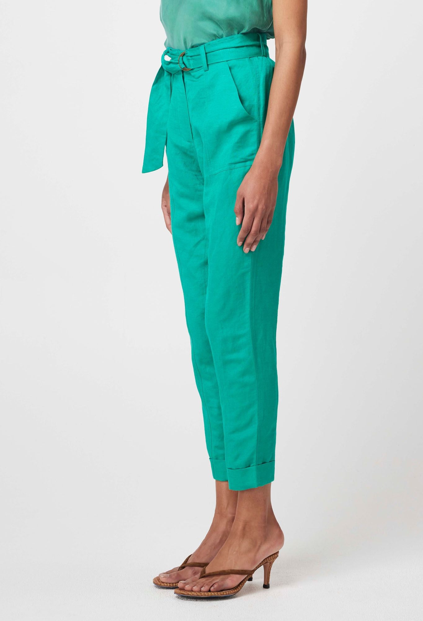 Once Was - Transit Linen Viscose Pant - Bay Green