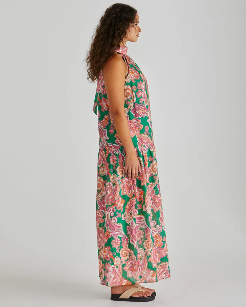 Sass Clothing - Malia Halter Dress - Pink Green Paisley