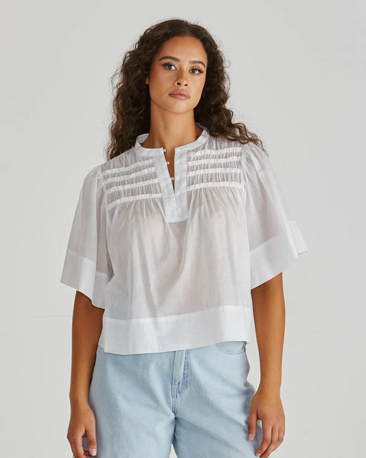 Sass Clothing - Pammi Ruffle Yoke Blouse - White