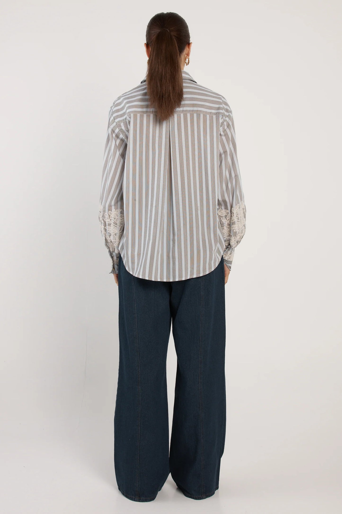 Fate & Becker - Paloma Striped Embroidered Shirt - Blue Stripe