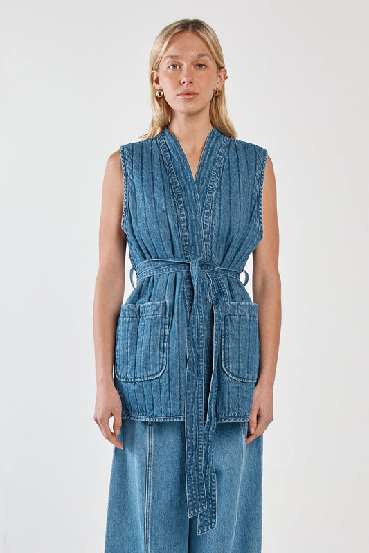 Sass Clothing - Pepa Quilted Denim Vest - Classic Blue