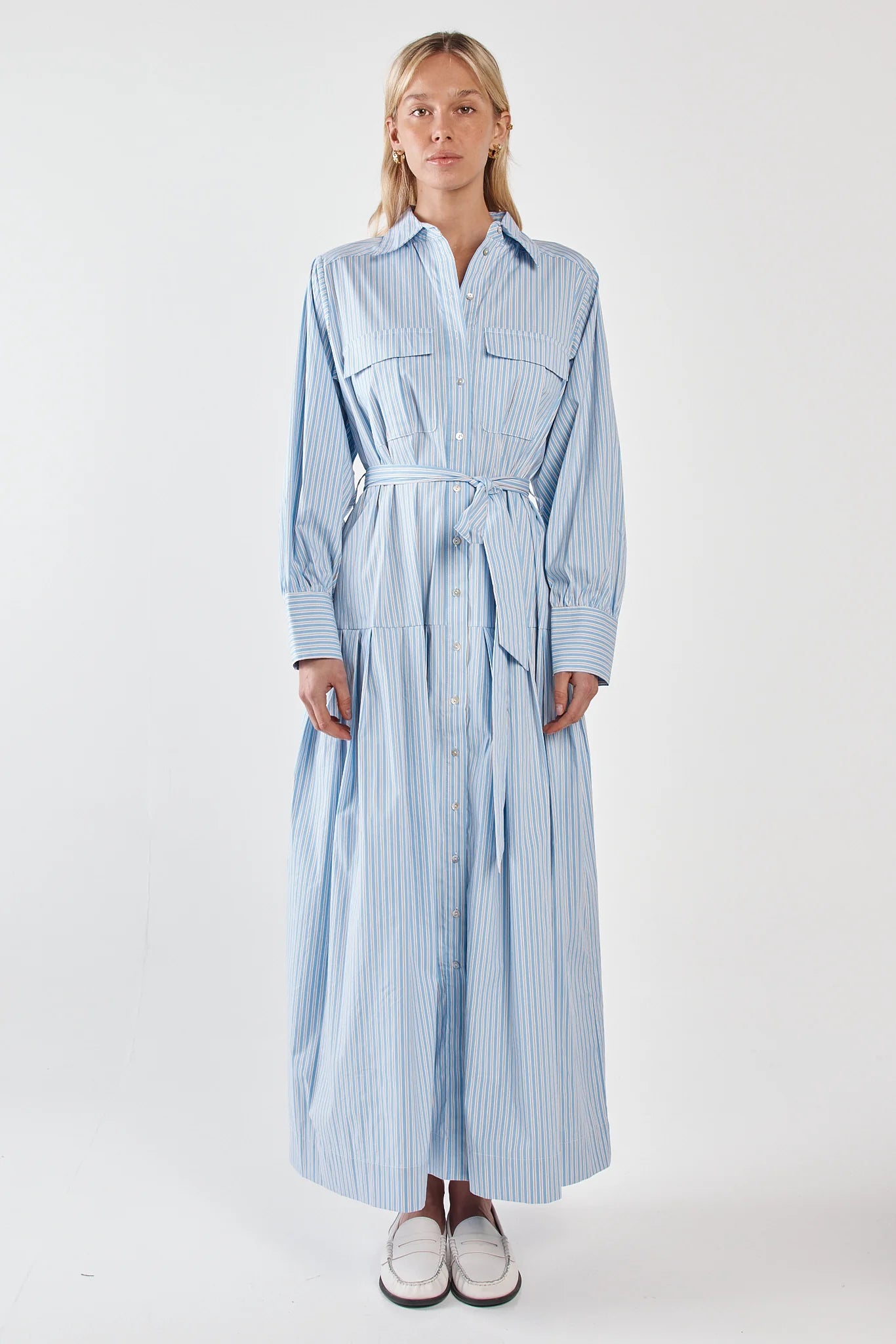 Sass Clothing - Christa Stripe Shirt Dress - Blue Choc Stripe