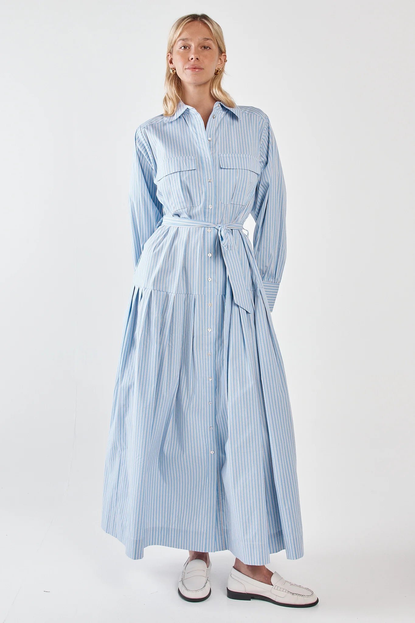Sass Clothing - Christa Stripe Shirt Dress - Blue Choc Stripe