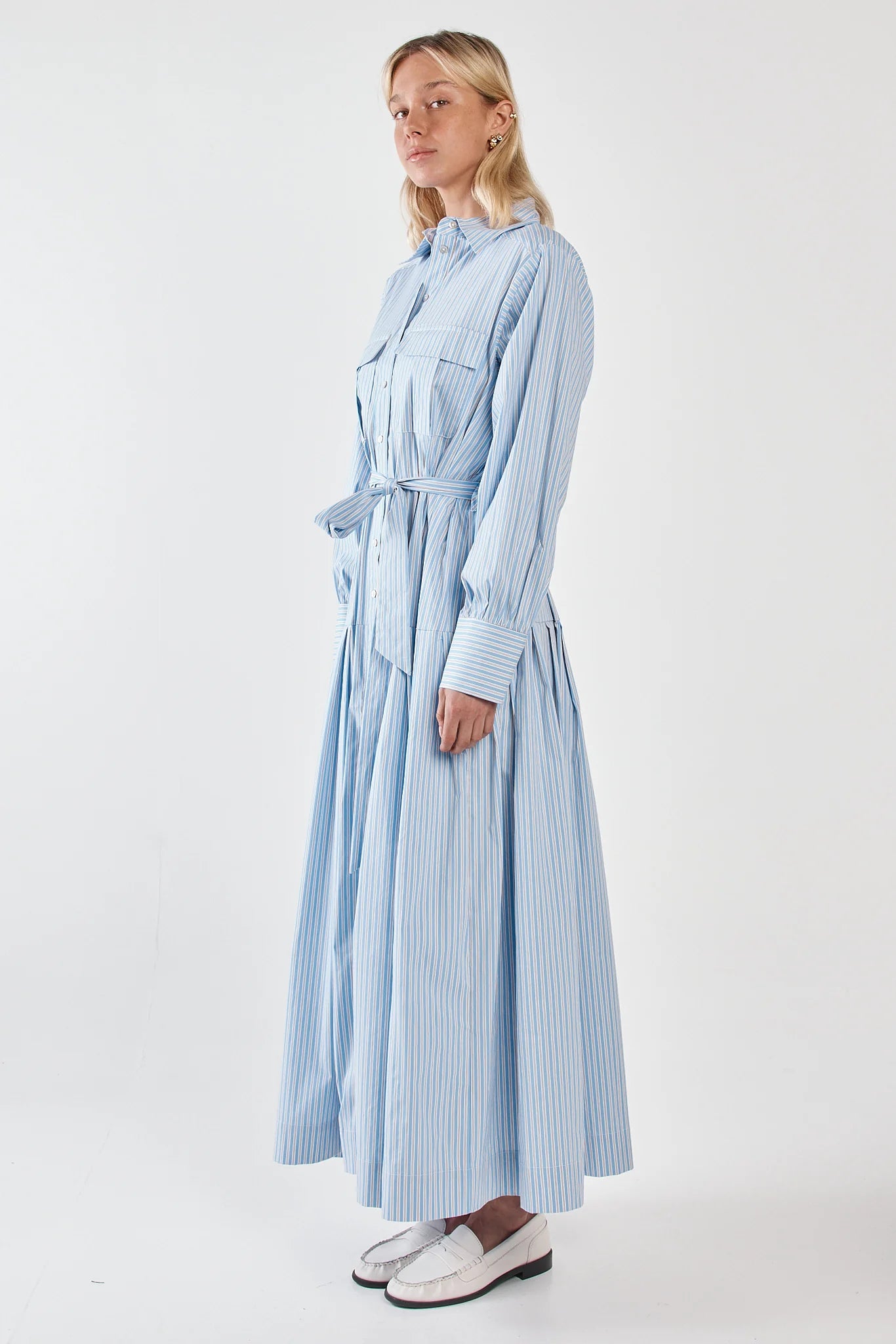 Sass Clothing - Christa Stripe Shirt Dress - Blue Choc Stripe