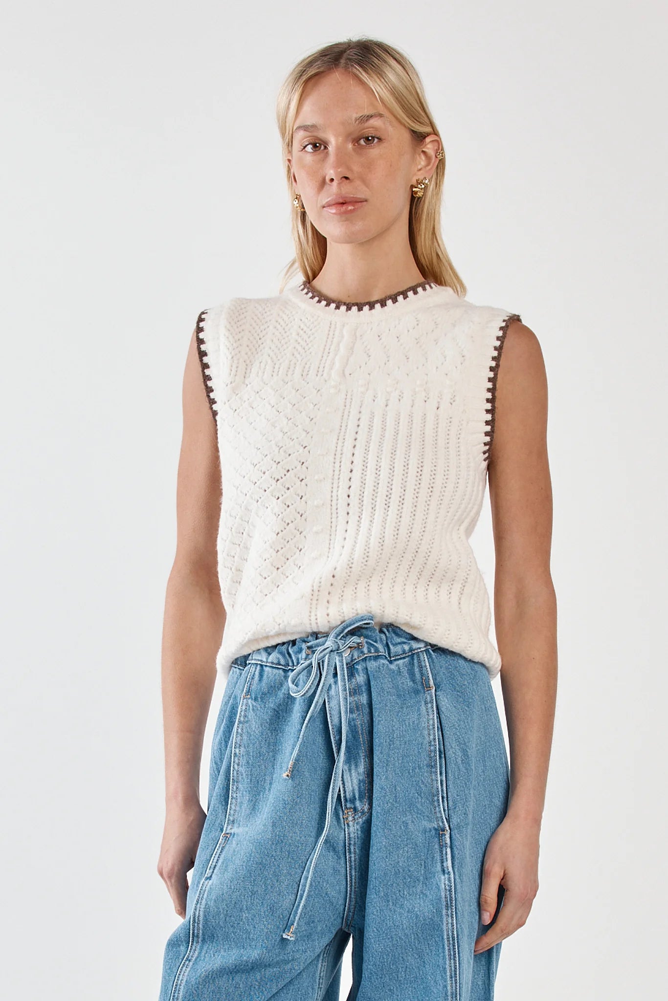 Sass Clothing - Tonia Knit Vest - Cream/Mushroom