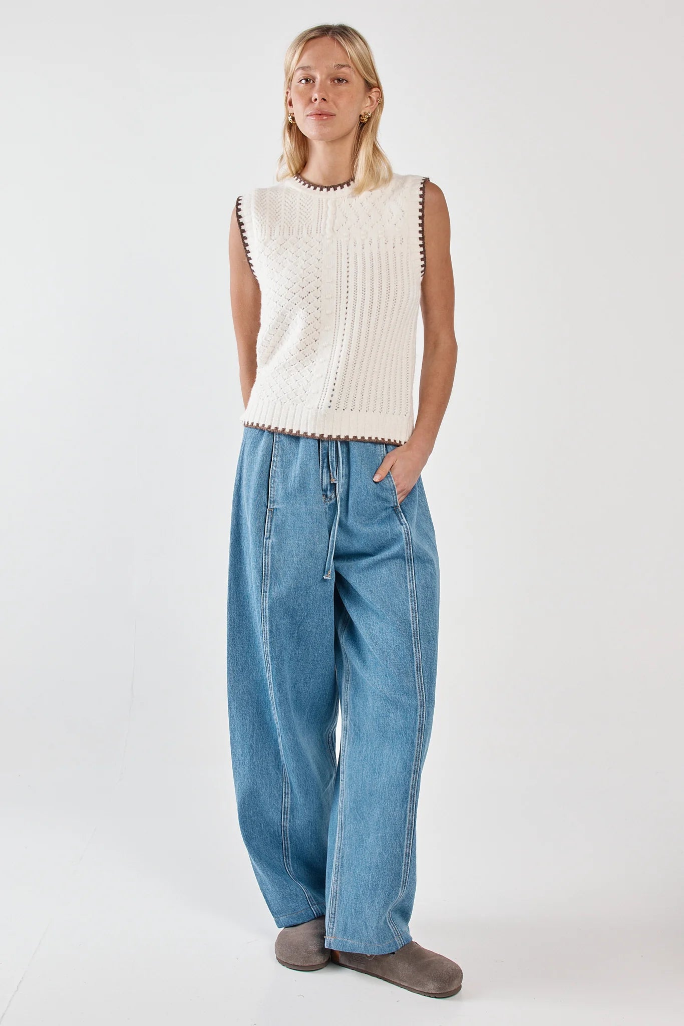Sass Clothing - Tonia Knit Vest - Cream/Mushroom