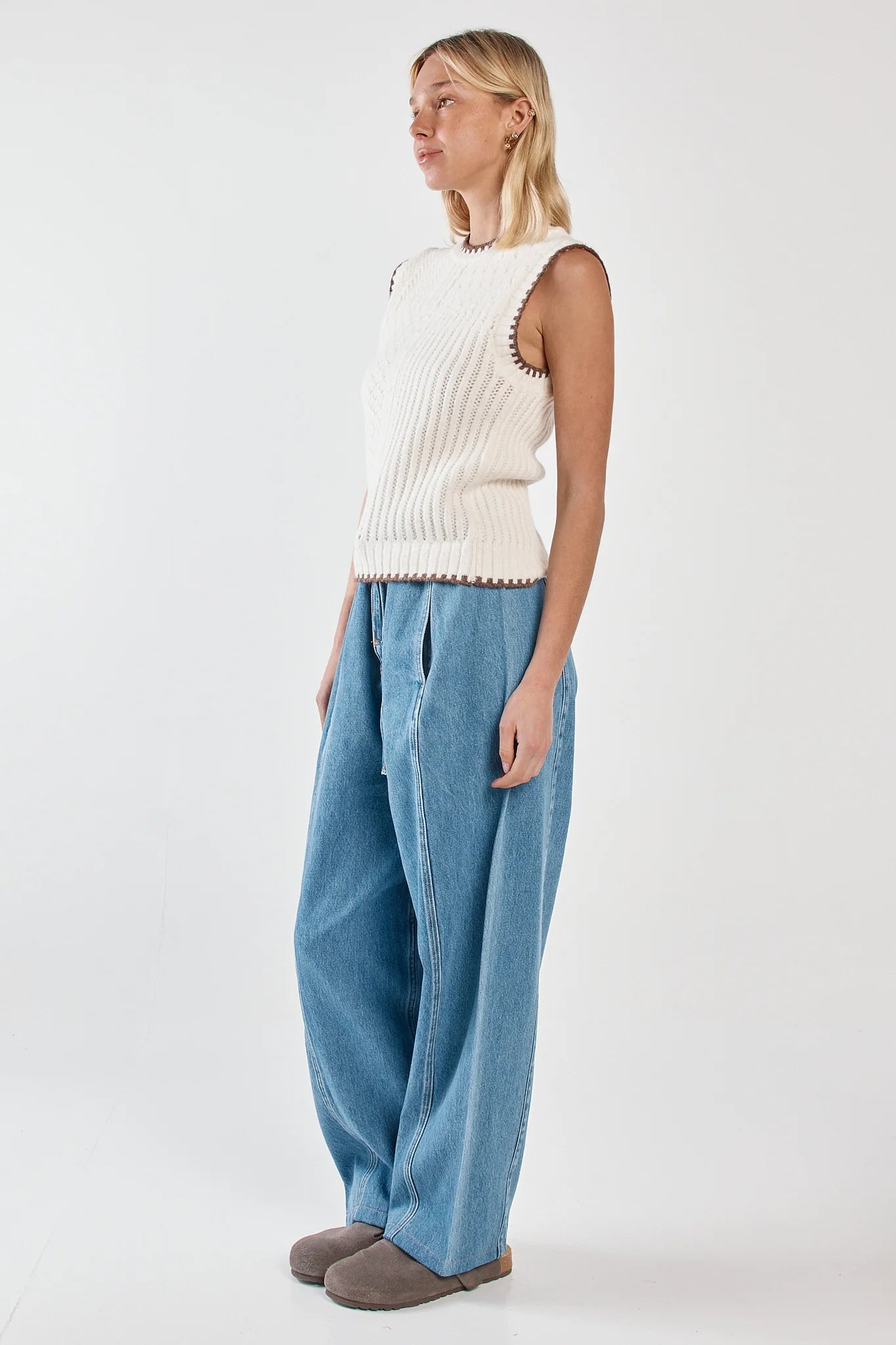 Sass Clothing - Tonia Knit Vest - Cream/Mushroom