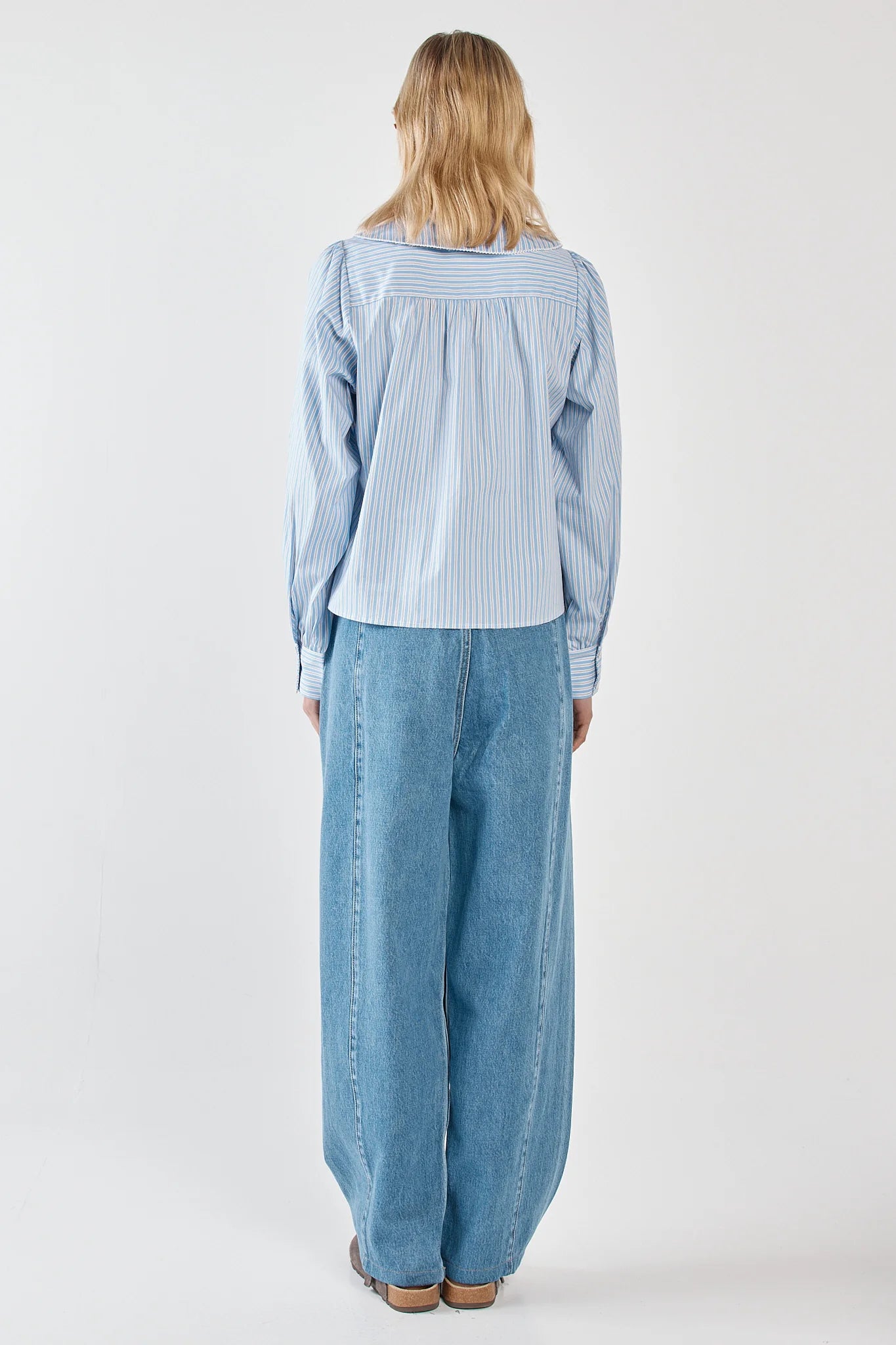 Sass Clothing - Gypsy Large Collared Shirt - Blue Choc Stripe