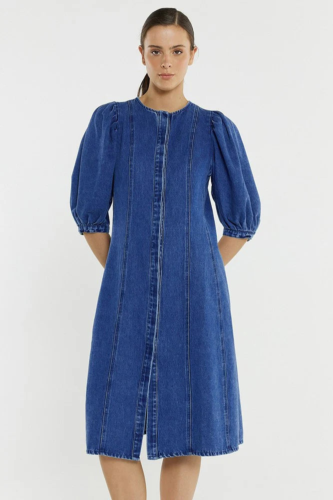 Sass Clothing - Elijah Midi Denim Dress - Classic Blue
