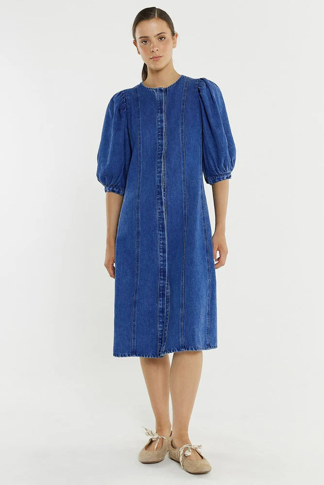 Sass Clothing - Elijah Midi Denim Dress - Classic Blue