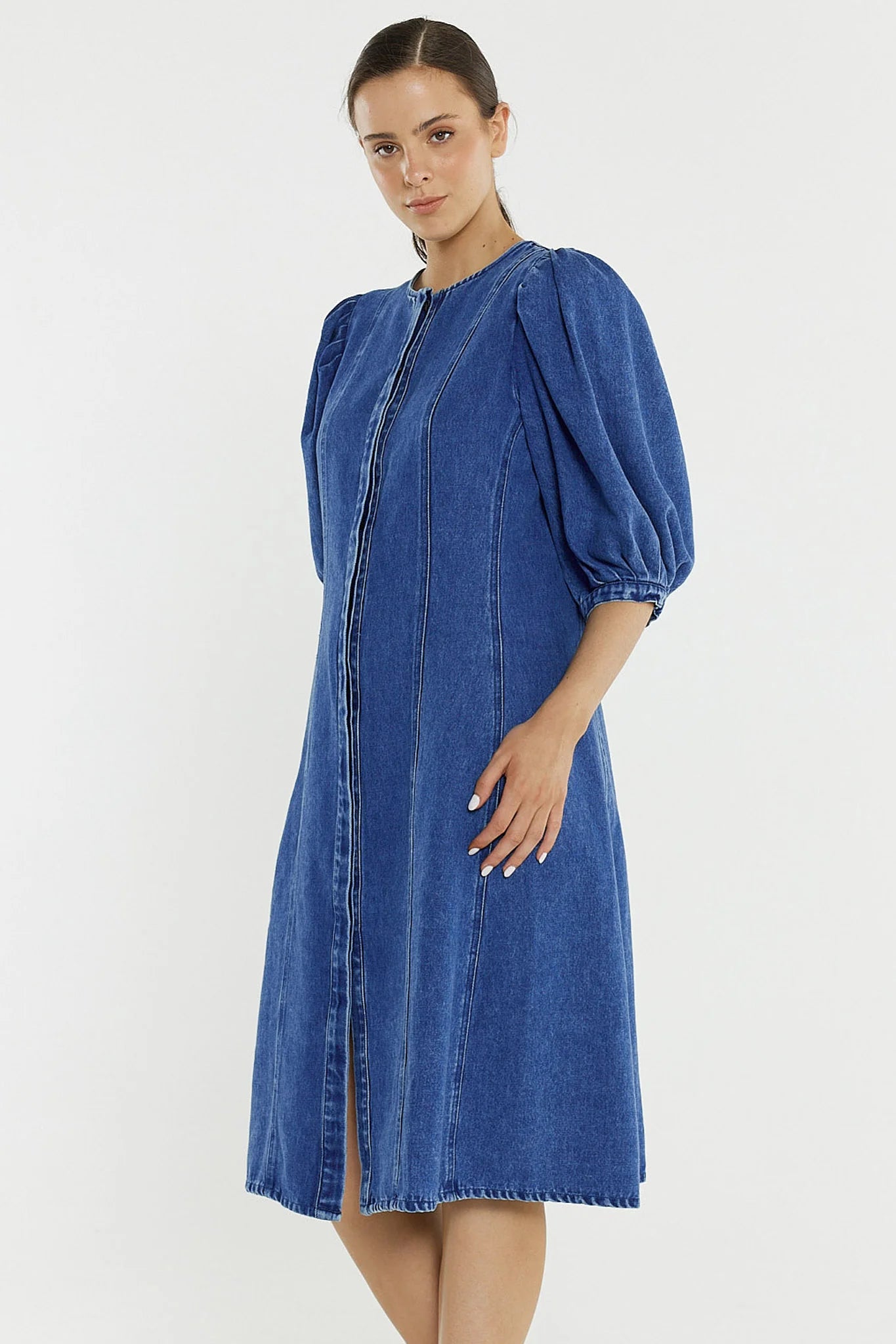 Sass Clothing - Elijah Midi Denim Dress - Classic Blue