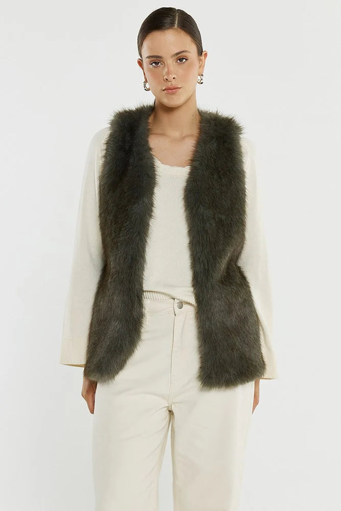 Sass Clothing - Riya Fur Gilet - Evergreen