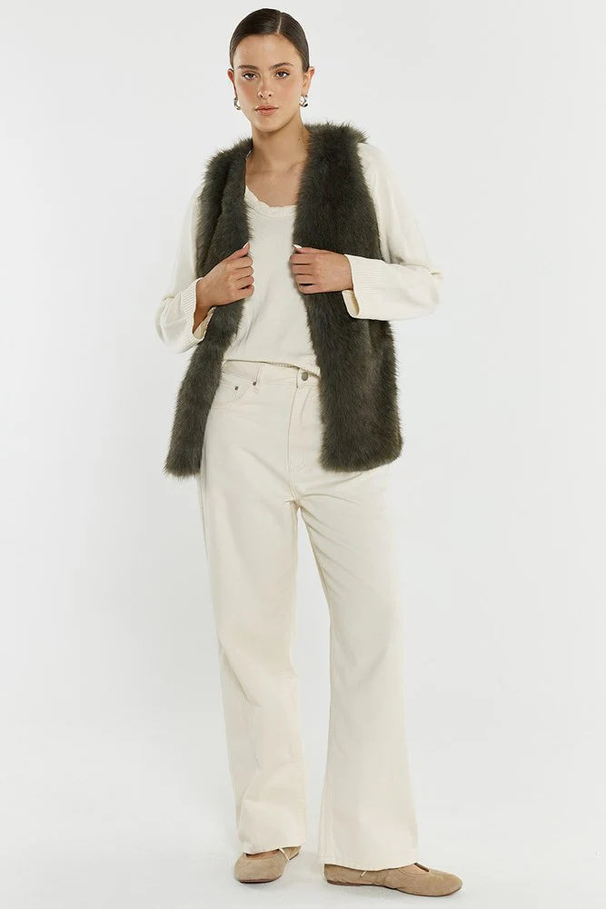 Sass Clothing - Riya Fur Gilet - Evergreen