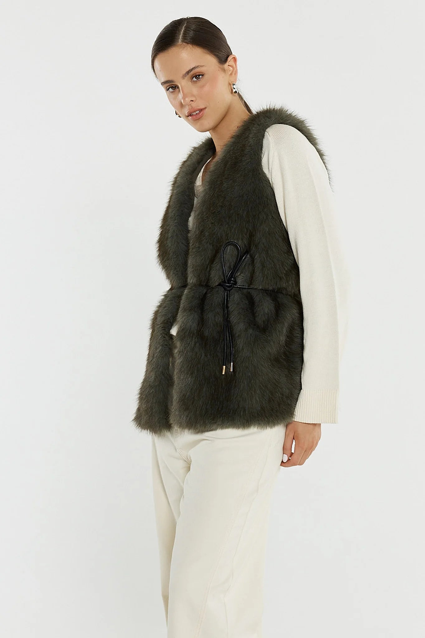 Sass Clothing - Riya Fur Gilet - Evergreen