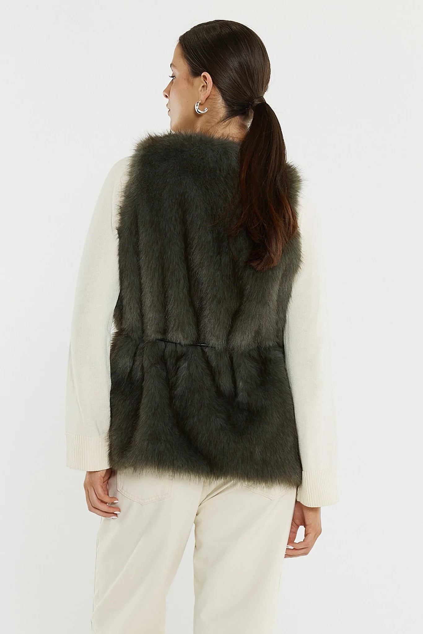 Sass Clothing - Riya Fur Gilet - Evergreen