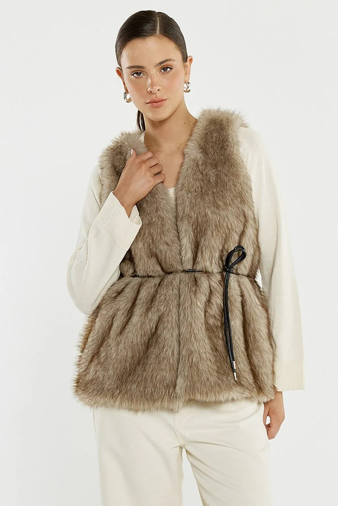 Sass Clothing - Riya Fur Gilet - Fawn