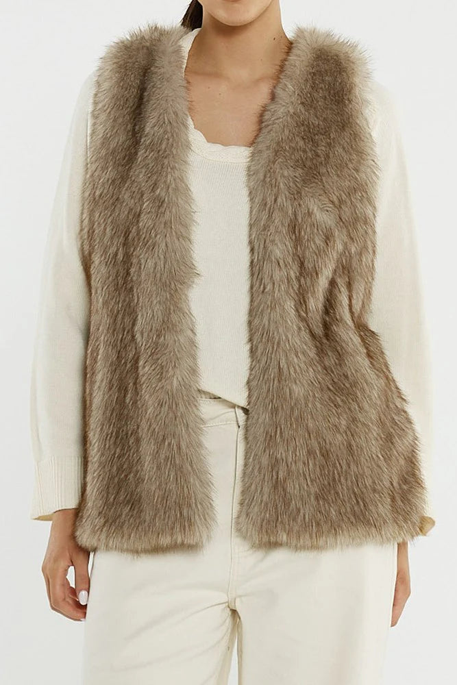 Sass Clothing - Riya Fur Gilet - Fawn