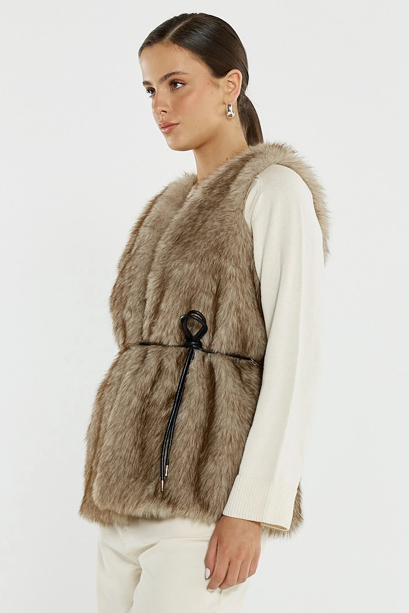 Sass Clothing - Riya Fur Gilet - Fawn
