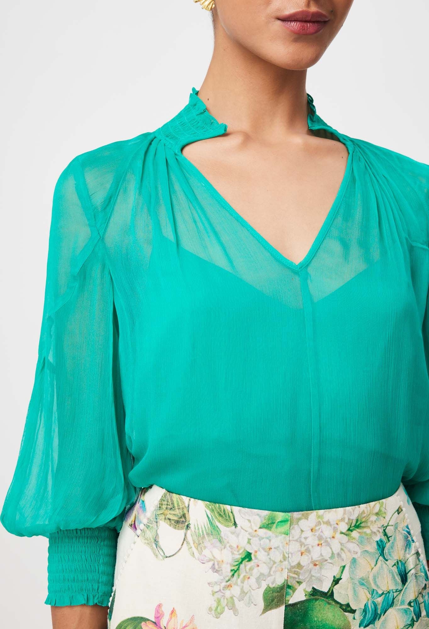 Once Was - Lane Viscose Chiffon Blouse - Bay Green