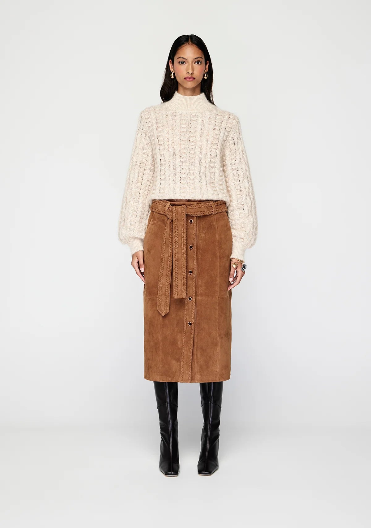Mos the Label - Nola Suede Midi Skirt - Tan