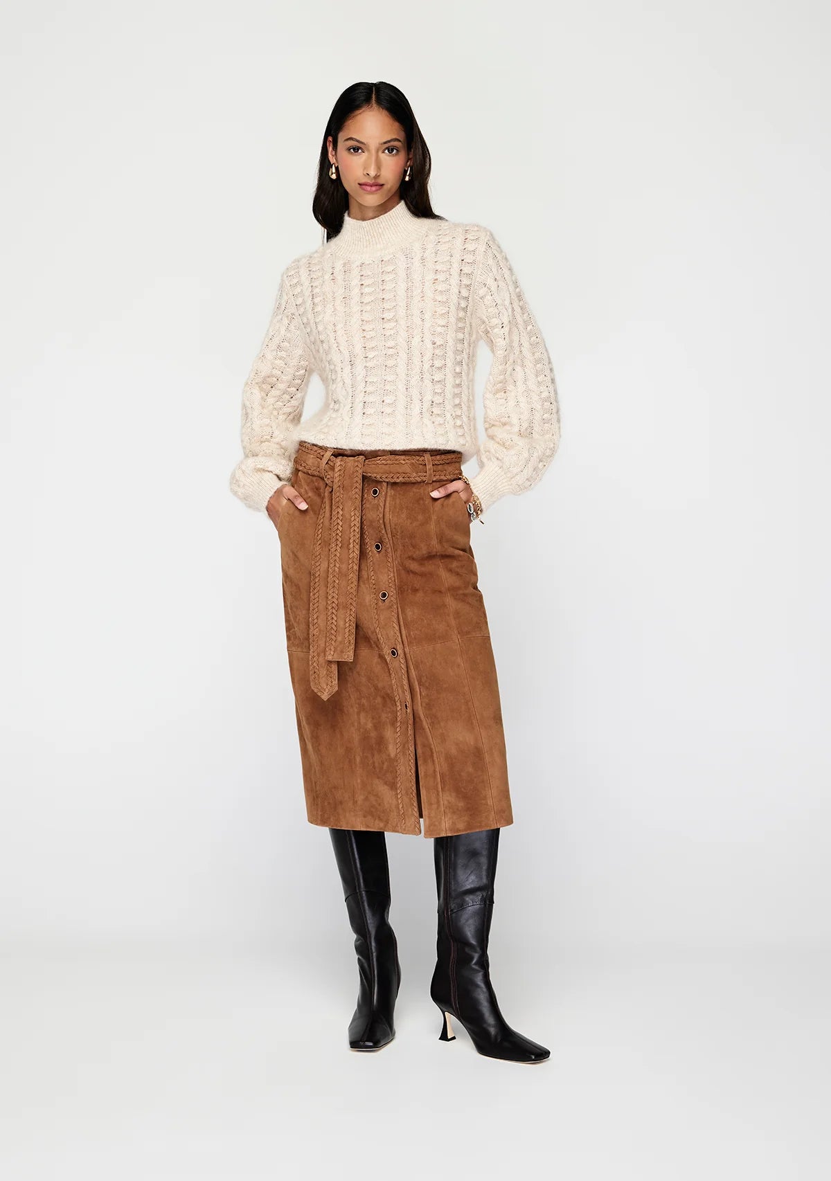 Mos the Label - Nola Suede Midi Skirt - Tan