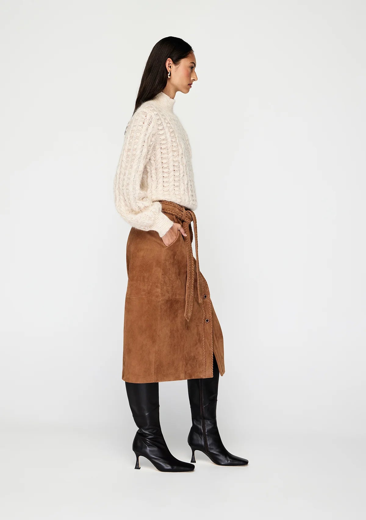 Mos the Label - Nola Suede Midi Skirt - Tan
