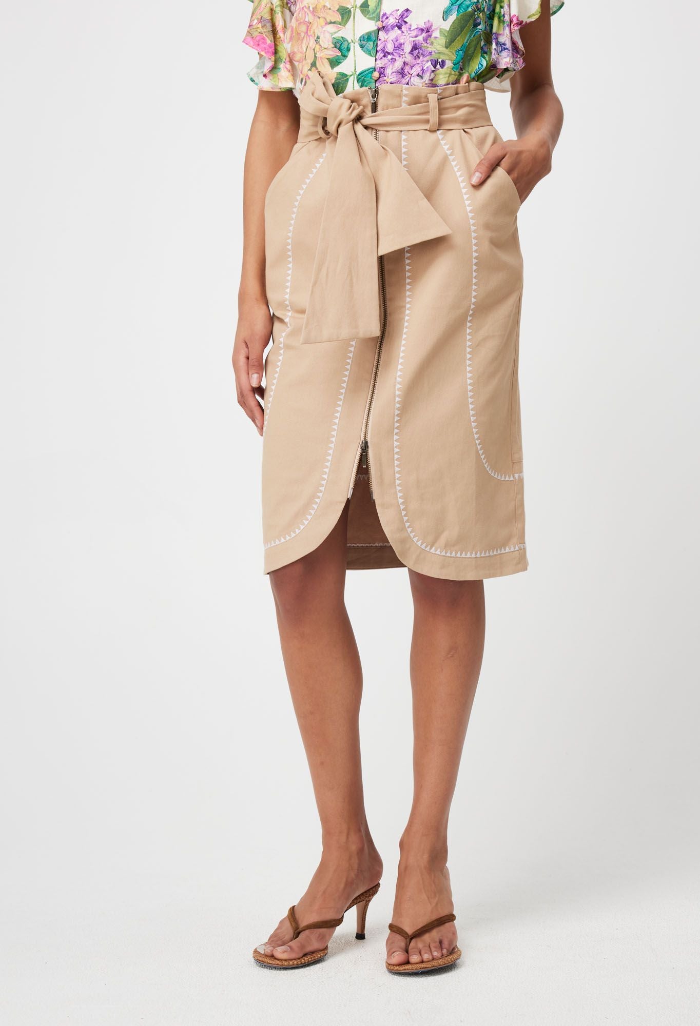 Once Was - Delray Embroidered Stretch Cotton Skirt - Sand