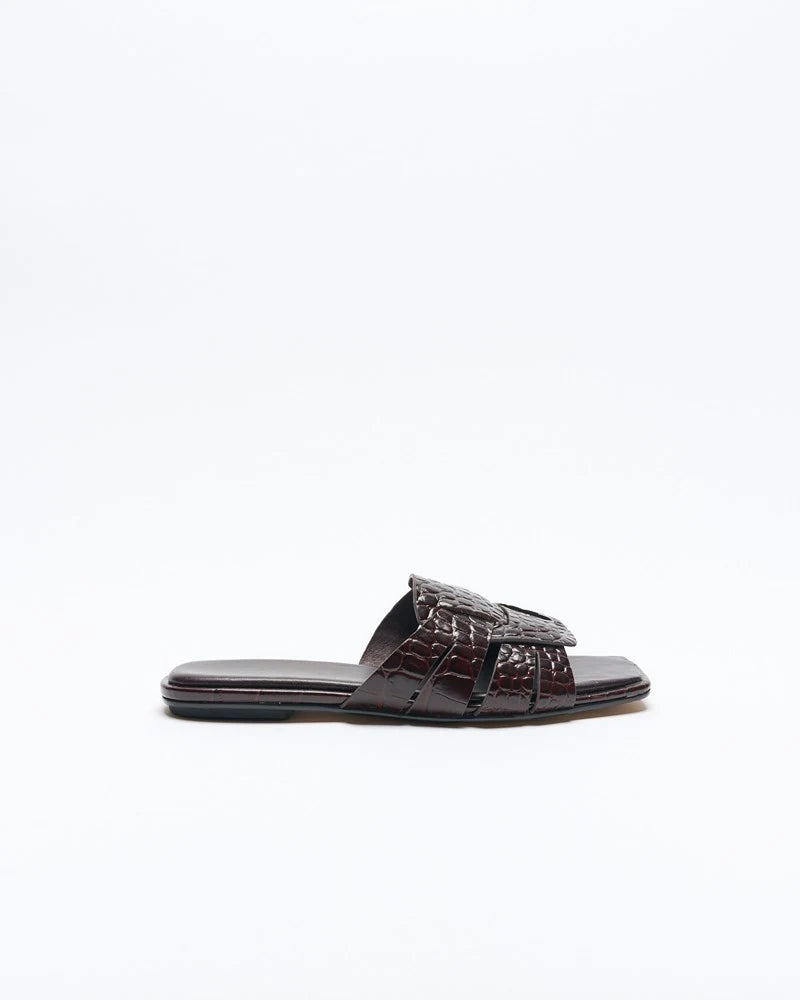 Walnut Melbourne - Agnes Leather Slide - Chocolate Croc