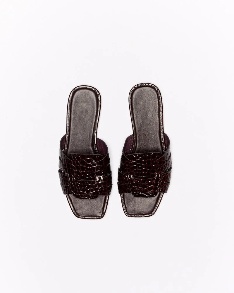 Walnut Melbourne - Agnes Leather Slide - Chocolate Croc