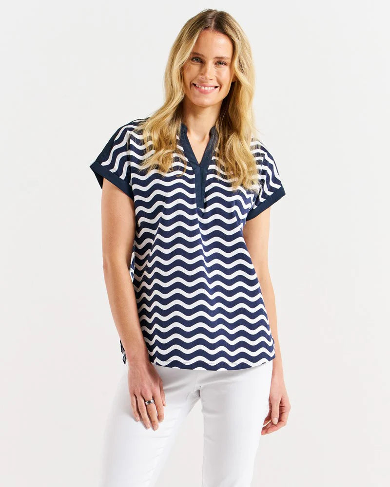 Betty Basics - Bridie Tee - Navy Wave Stripe