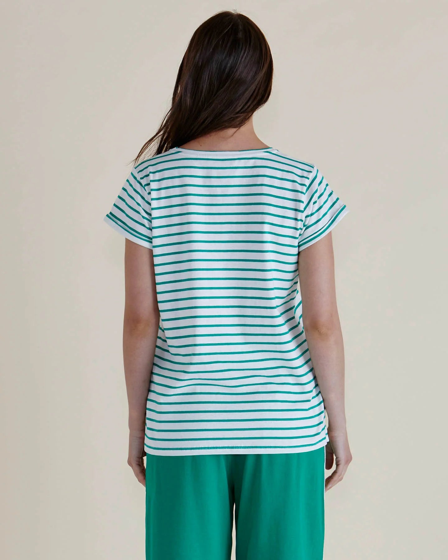 Caia Crew Tee - Green Stripe