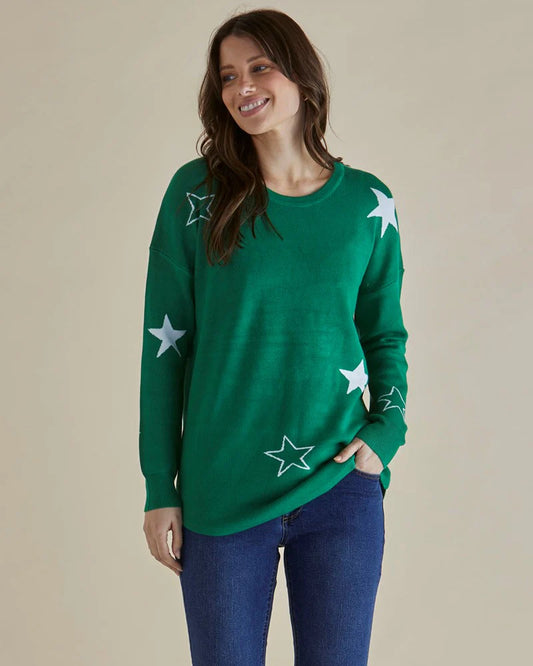 Betty Basics - Sophie Knit Jumper - Green Stars