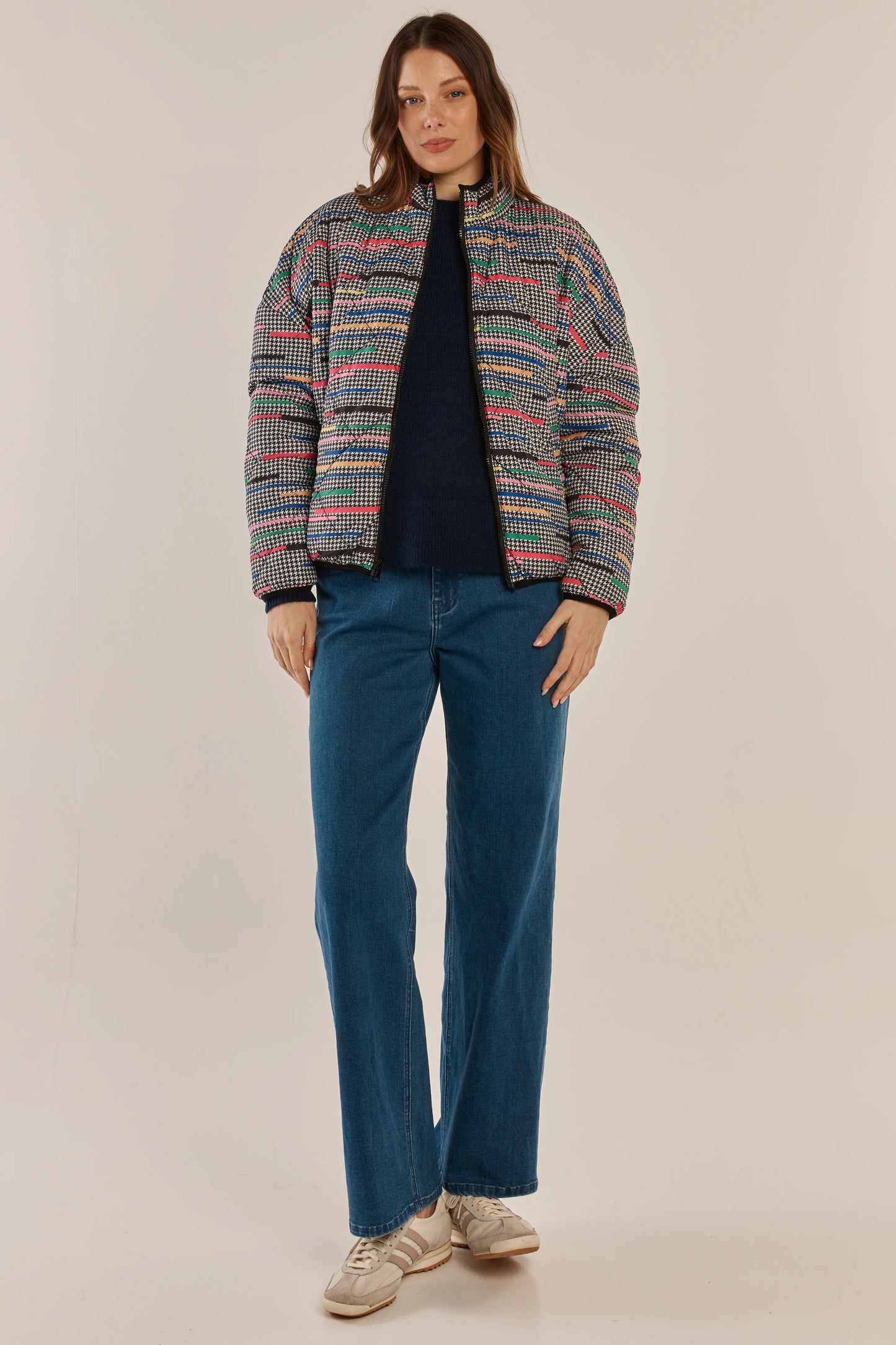 Betty Basics - Finch Reversible Jacket - Rainbow Houndstooth/Black
